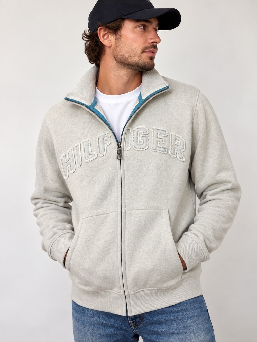 Tommy Hilfiger Denim Men’s M Full Zip Fleece Sweatshirt Jacket Spellout